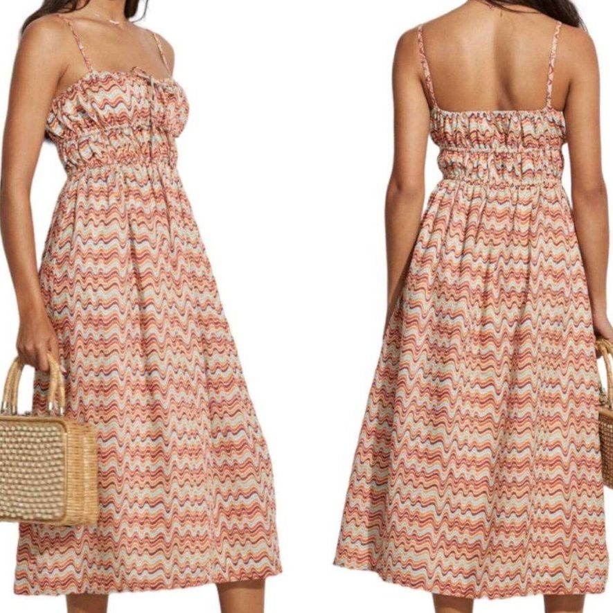 Faithfull The Brand Francesca Vadella Dusk Print Slip Style Midi Sundress Size 6
